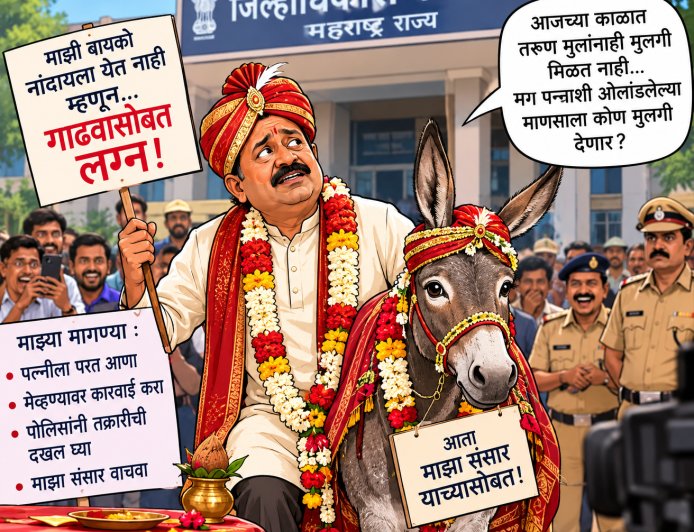 नवरोबाचं चक्क गाढवासोबत लगीन, म्हणे बायको नांदायलाच नाही येत