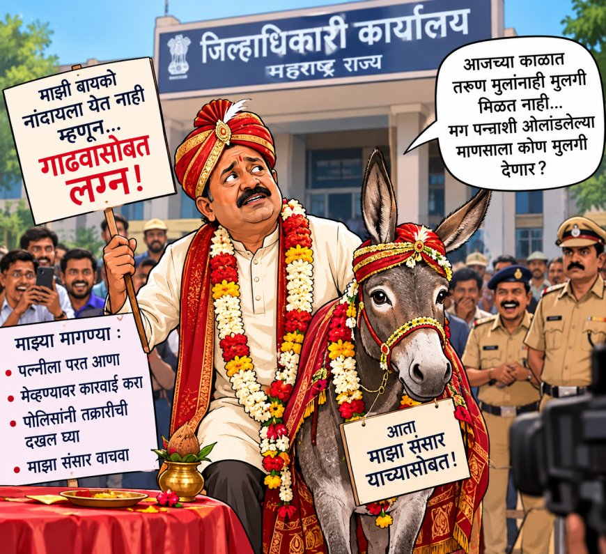 नवरोबाचं चक्क गाढवासोबत लगीन, म्हणे बायको नांदायलाच नाही येत